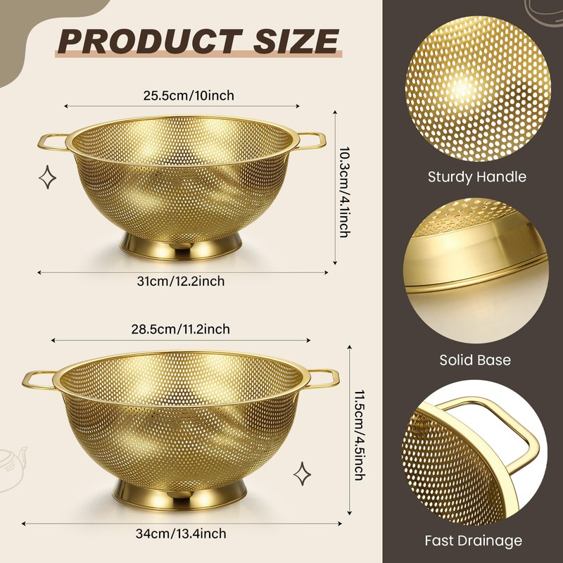 Baderke 5 Pcs Gold Strainers and Colanders Set Including 4/5