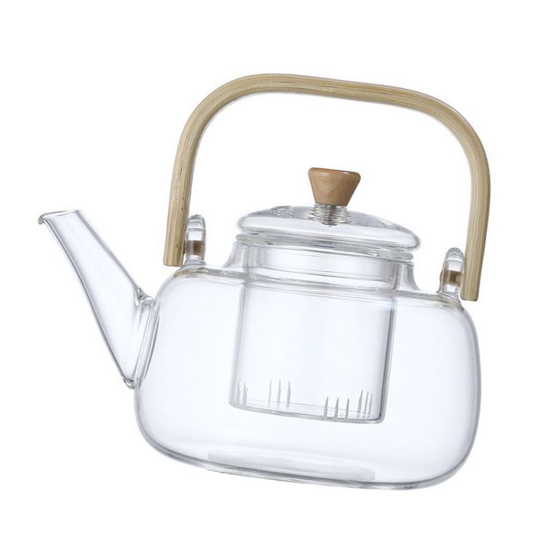 Household Teapot 1000ml Large Capacity Multifunctional Borosilicate Teapot with Bamboo