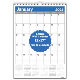 Dunwell Large Wall Calendar 2025, 12x17 (Blue), Use to Dec 2025, Big Grid 12 x 17 Hanging Monthly Calendar with Large Daily Blocks, Premium Paper