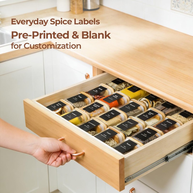 ComSaf 12Pcs Spice Jars with Labels, Glass Jar with Bamboo