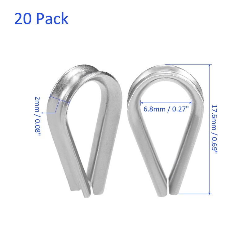 M METERXITY 20pcs Stainless Steel Thimble for 2mm Wire Rope