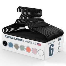 Neaties Large & Wide Heavy Duty Clothes Hangers 6 Pack – Made in USA – Ideal for Plus Size Clothing – 10lb Plastic Hangers with Notches for Oversized Adult Coats & Pants – Black