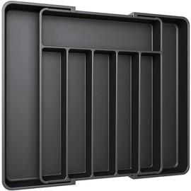 AUJEN Cutlery Tray for Drawers, Removable Cutlery Tray for Drawers, Practical Drawer Insert, Expandable Drawer Organiser, Efficient and Versatile Kitchen Organiser, Large, Black