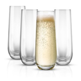 KooK Stemless Glass Champagne Flutes, Cocktail Cups for Rose, 9.4 oz (Classic Set of 4) Prosecco, Mimosa, Great for Weddings and Parties, Dishwasher Safe