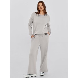 Glamaker Women Sweat Suits 2 Piece Lounge Set Casual Long Sleeve Pullover Tops Sweatpants 2024 Fall Outfits Grey M