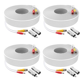 Omilik 4Pack 100Feet BNC Video Power Cable Pre-Made All-in-One Camera Video BNC Cable Wire Cord White Color for Surveillance CCTV Security System with Connectors (BNC Female and BNC to RCA)