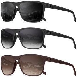 QALLY Men's Polarized Retro Square Sunglasses with UV400 Protection, Black/Grey Gradient/Tawny Gradient