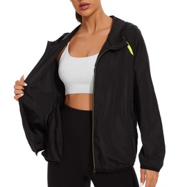 NINGMI Waterproof Raincoat with Hood Windbreaker Rain Jacket for Women Zipper Lightweight Hiking Outdoor