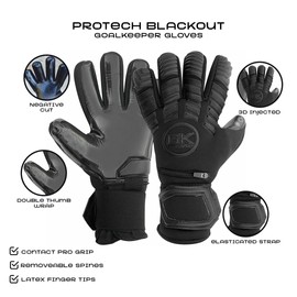 GK Saver Soccer Goalie Gloves Protech Super Black Professional Quality Removable fingersave Goalies Gloves Size 6-11 (Protech Blackout Size 10)