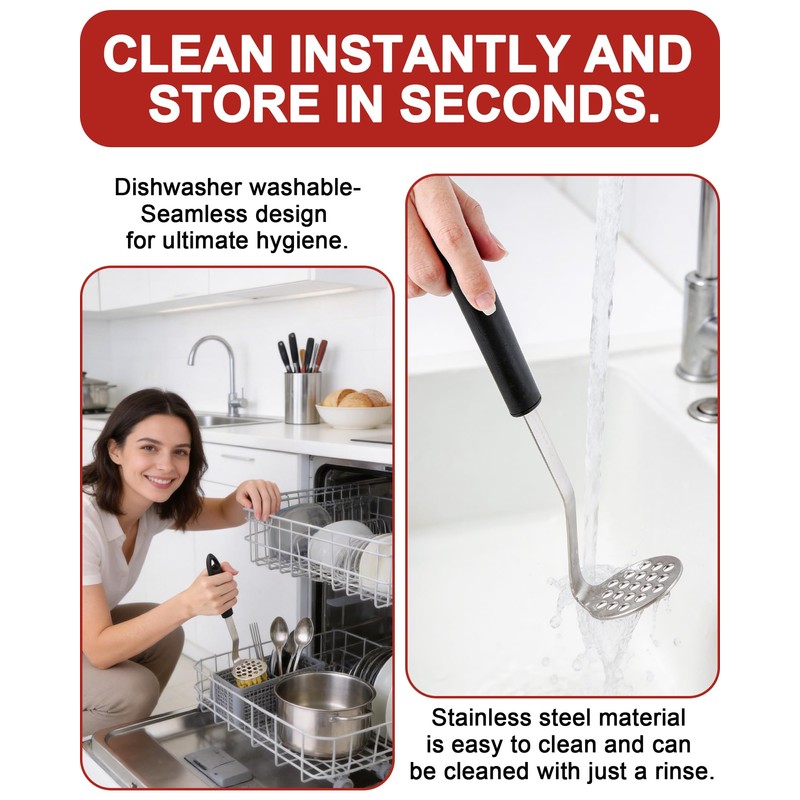 Acual Potato Masher Stainless Steel, Heavy Duty 304 Stainless Steel