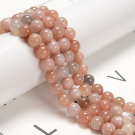 Land Long 95pcs(2 Strand/Set) 8mm Natural Multi-Color Peach Moonstone Gemstone Beads with Energy Power, Round Stone Beads for Jewlery Bracelets Earrings Making DIY