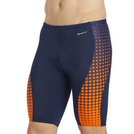 Sporti Jammers Swimsuit for Men, Molecule Piped Splice Jammer Swimsuit - Navy/Orange - 26