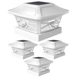 Davinci Lighting Renaissance Solar Outdoor Post Cap Lights - Includes Bases for 4x4 5x5 6x6 Posts - Bright LED Light - Pearl White (4 Pack)