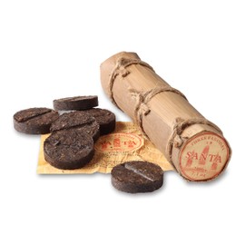 Three Pagodas - Puerh Tea in Bamboo Leaf Tube (80 Cups) Ripe Pu Erh Mini Cakes (7.1 Ounce) 200g Chinese Aged Shou Pressed Fermented Black Puer Cakes