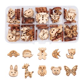 arricraft 100 Pcs Animal Style Wooden Sewing Buttons, 2-Hole Rabbit Butterfly Bear Sewing Buttons, Unfinished Wood Decorative Buttons for Sewing Crafts Christmas Decorations- Peru Buttons Bulk