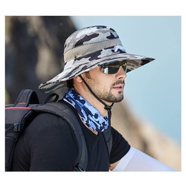 LeafIn Men's Hat, Mesh, Outdoor Fishing Hat, Ten Gallon Hat, Safari Hat, Climbing Hat, Fishing Hat, Sunscreen, camo-light grey