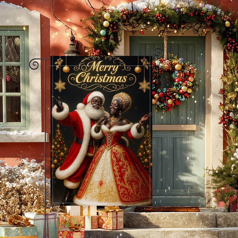 Christmas Couple Garden Flag 12x18 Inch Burlap Double-Sided