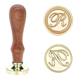Poemluve Sealing Stamp Initials R 25 mm Wax Seal Stamp for Invitations Wedding with Wooden Handle Vintage Wax Seal Stamp Letters for Envelope Letters Gift Wrap Envelope (Letter R)