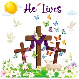 Funrous Easter Classroom Decorations Easter Christian Bulletin Board Set Religious Bunny Cross Cutouts for Spring School Sunday Home Church Wall Door(Christian)