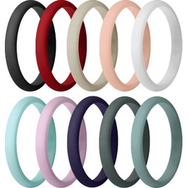 ThunderFit Women's Thin and Stackable Silicone Wedding Bands, Promise Rings 2.5mm Wide 2mm Thick - 1/4/5/6/7/8/9/10 Variety Multipack