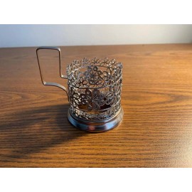 Vintage Russian Melchior Silver Plated Filigree Tea Glass Holder Podstakannik