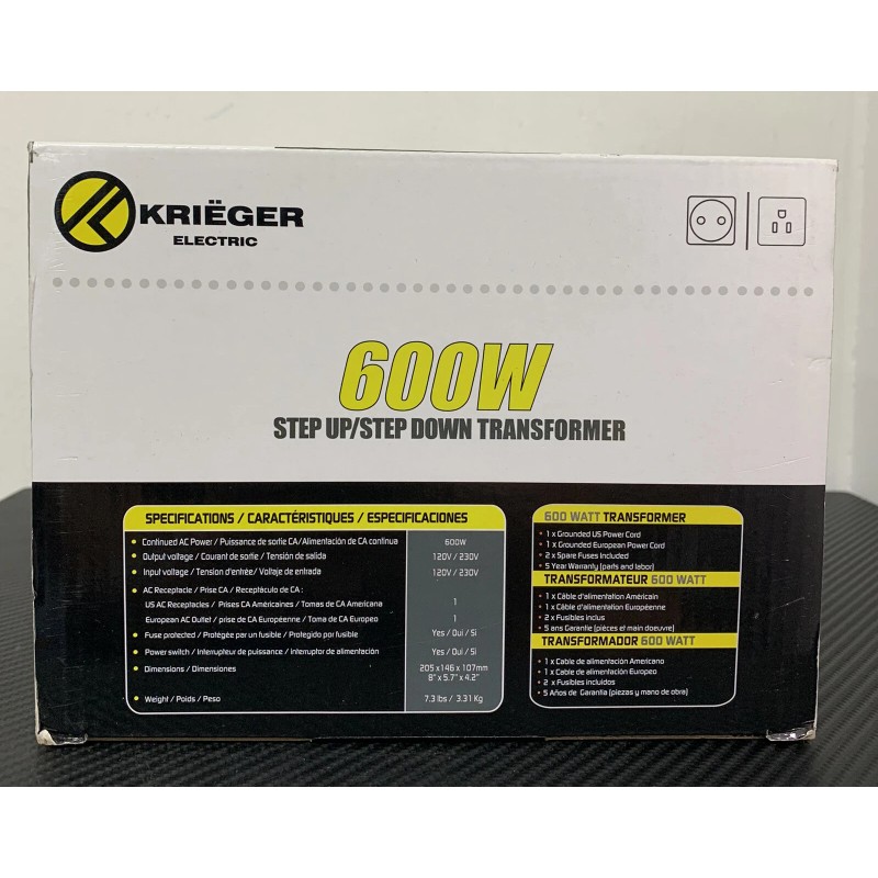 Krieger Kriëger Step Up/Step Down 600W Voltage Converter Transformer 110/120V