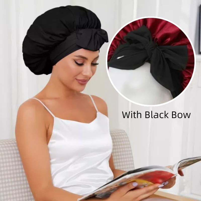 Mcoser Pink Silk Sleep Bonnets for Women,Adjustable Hair Cap for