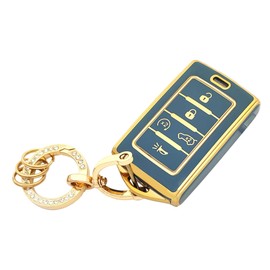 Key Fob Cover for Jeep with Keychain Soft TPU Car Key Shell Case Protector Compatible with Jeep Grand Cherokee L 2022 Grand Wagoneer 2022 Wagoneer 2022 Grand Cherokee L 2021 (Blue)