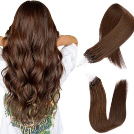 Eliysako Microlink hair extensions human hair Microbead #4 Flax Brown 20inch 50g Ombre with Highlights Seamless MicroLoop extensions real human hair & Salon Quality