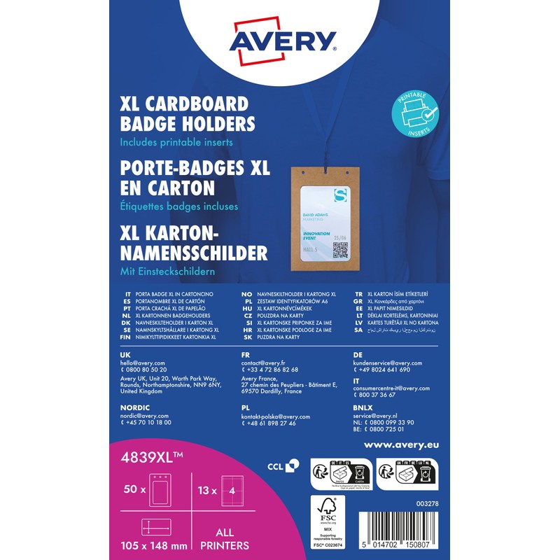 AVERY Zweckform 4839XL Name Badges for Clothing Pack of 50