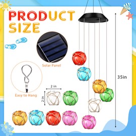 Wonderjune Solar Wind Chimes Nautical Ball Beach Theme Lights Outdoor Mobile Wind Chime LED Light for Garden Patio Yard Porch Decoration Gifts(Multicolor)