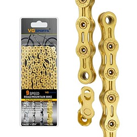 VG SPORTS 6/7/8/9/10/11 Speed Bike Chains,Half Hollow/Full Hollow Lightweight Bicycle Chains for Road Bike/MTB/BMX,Silver/Gold/Titanium/Rainbow 116 Links with Missing Link