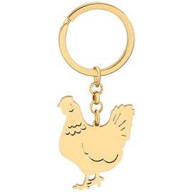 BAMAY Stainless Steel Cute Chicken Key Ring Rooster Hen Car Bag Keychain Gift Jewellery for Women Girls, 18 carat gold plated