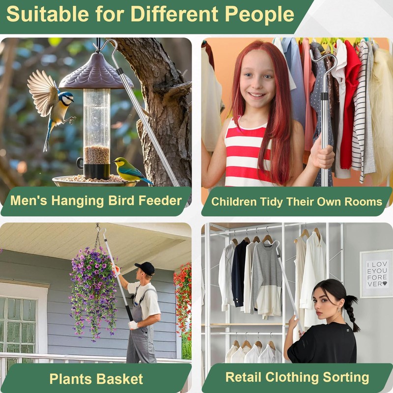 Frebuta Clothes Hanger Reaching Hook,33 to 51Inch Clothes Hook Pole