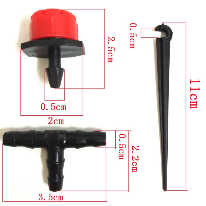 50 Einstellbare Micro Drip Tropfer+50 T-Steckverbinder+50 Gartenschlauch-Erdanker Garten Micro-Drip-System Automatische