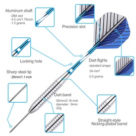 sanfeng 24 Grams Steel Tip Darts Set for Dart Board with Aluminum Shafts + 18 Flights + 50 Rubber O-rings + Dart Tool + Extra Nylon Shafts +12 Spring Rings + Storage Case