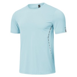 BGOWATU Men's Athletic Shirts Dry Fit Short Sleeve Workout T-Shirts with Reflective & Ventilation Holes for Running Gym Light Blue XL