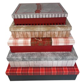 The Seasonal Shop Set of 5 Low-Profile Nesting Christmas Apparel Gift Boxes for Wrapping Presents or as Decoration in Your Home or Office (Jingle All The Way)