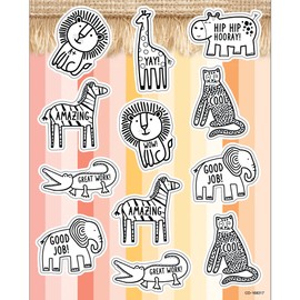 Schoolgirl Style Simply Safari Animal Sticker Pack, 72 Motivational Safari Stickers, Small Reward Stickers for Kids, Colorful Safari Sticker Sheet Set (6 Sheets)