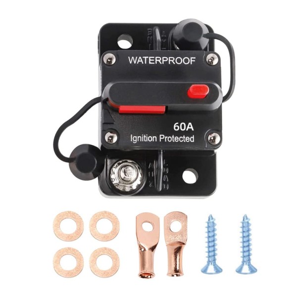 Foknya 60 Amp Circuit Breaker, Manual Reset Switch Waterproof Inline