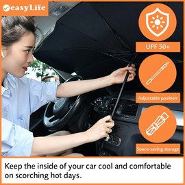Easylife SUV Windscreen Umbrella (H79 x W140cm - Folds to L31 x D6cm). Car Sun Shade - Keeps Your Car Cool. UPF50+ Car Sunshades with UV Coating. Car Accessories, Car Window Shades - Fully Guaranteed