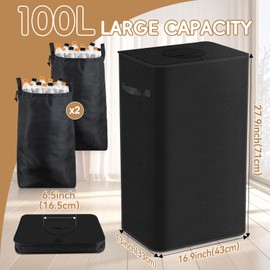 DIDAINT Recycle Bins for Kitchen 100L, 26 Gallon Indoor Recycling Bin with Lid & 2 Removable Reusable Inner Bag, Trash and Recycle Bin Combo for Bottle Can Paper, Black