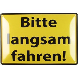 Metal Sign 20 x 30 cm Bitte langsam fahren Notice Tin Sign