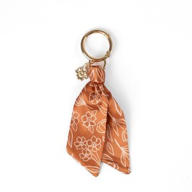 Colorful Satin Keychain - Elyse Breanne Design - Floral and Patterned Satin-Tied Accent Keychains for Purse or Keyring:_Terracotta Floral