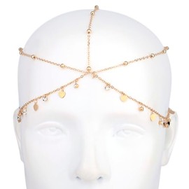 Cadena para la Cabeza para Mujer, Cadena la Cabeza con Diamantes de Imitación Bohemios Multicapa Dorados Tocado Ajustable de Genio Egipcio Festivales 