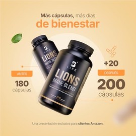 B Life Hongo Melena de León Puro | 200 Cápsulas | Adaptógeno Natural con Apoyo Cognitivo | 1000 mg por porción | Lions Mane Blend.