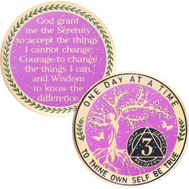 LParkin 3 Year Sobriety Coin, Tree of Life AA Medallion, Inspirational Recovery Coin, Alcoholics Anonymous Medallion Sobriety Gifts for Women