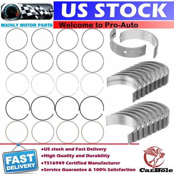 CarBole Main Rod Bearing & +0.5mm Piston Ring For Toyota