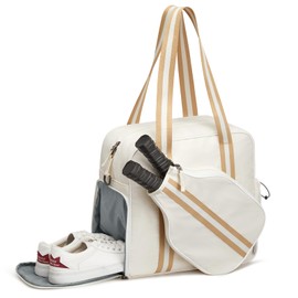 G4Free Pickleball Bag, Pickleball Tote Bag with Shoe Compartment for Women Men, Waterproof Paddle Bag with Large Capacity for Multiple sports (Beige)