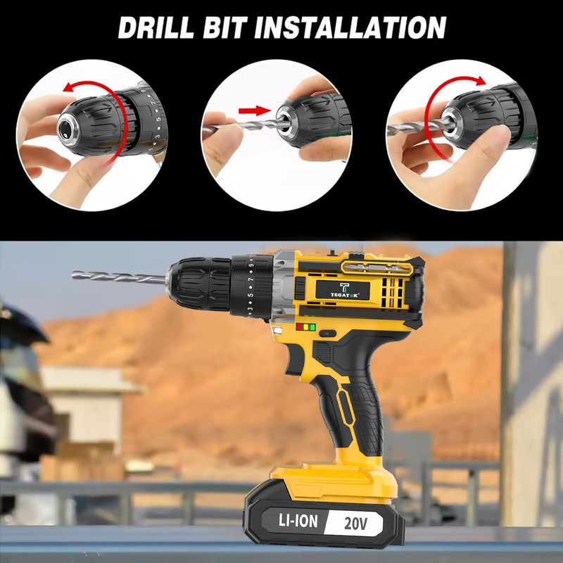 20V Cordless Drill/Driver, Electric Screwdriver - 2 Batteries, 30Nm, 21+1